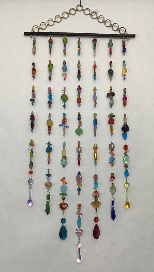 Hanging Seven Strand Suncatcher, Multi color Crystals & Beads