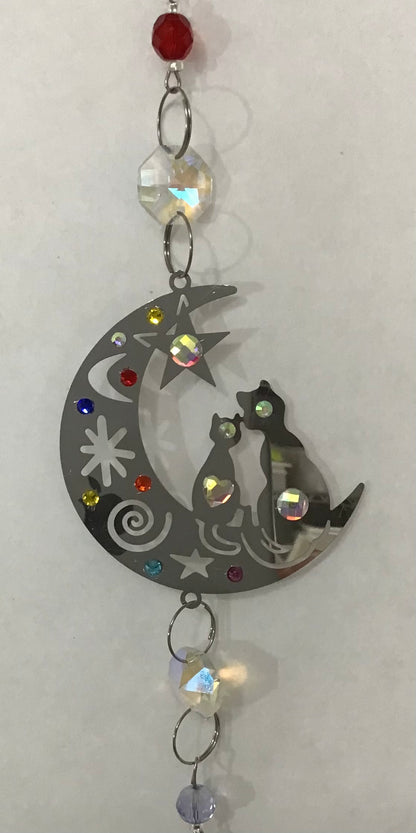 Single Strand Cat in the Moon Charm Chakra Colors Suncatcher