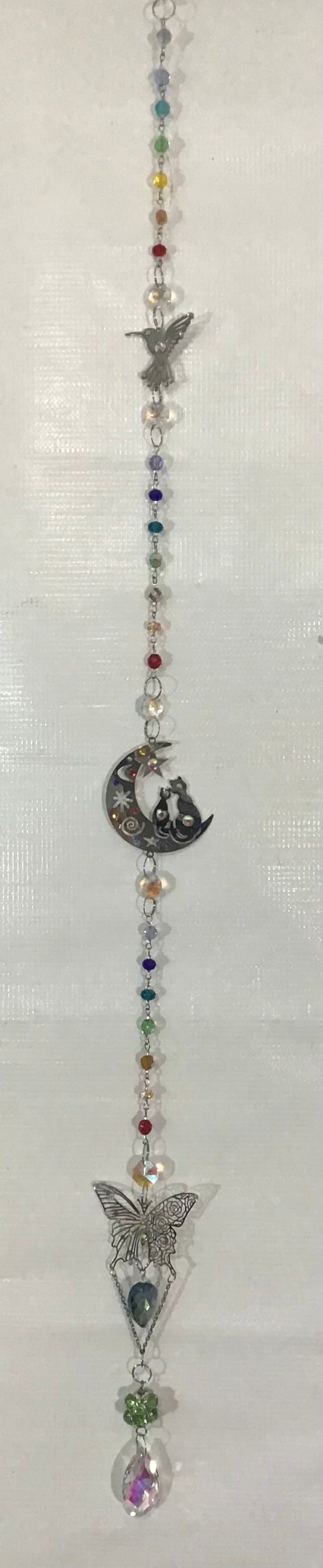 Single Strand Cat in the Moon Charm Chakra Colors Suncatcher