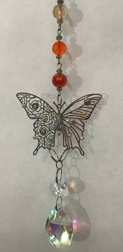 Single Strand Cat in the Moon Charm Chakra Colors Suncatcher